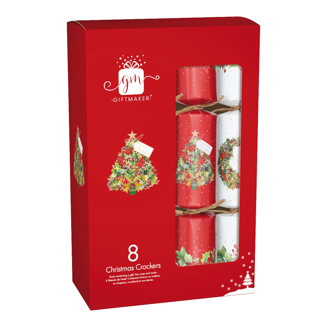 Red & Cream Foliage Family Christmas Crackers 30cm / 12 in - Pack of 8 Product Gallery Image