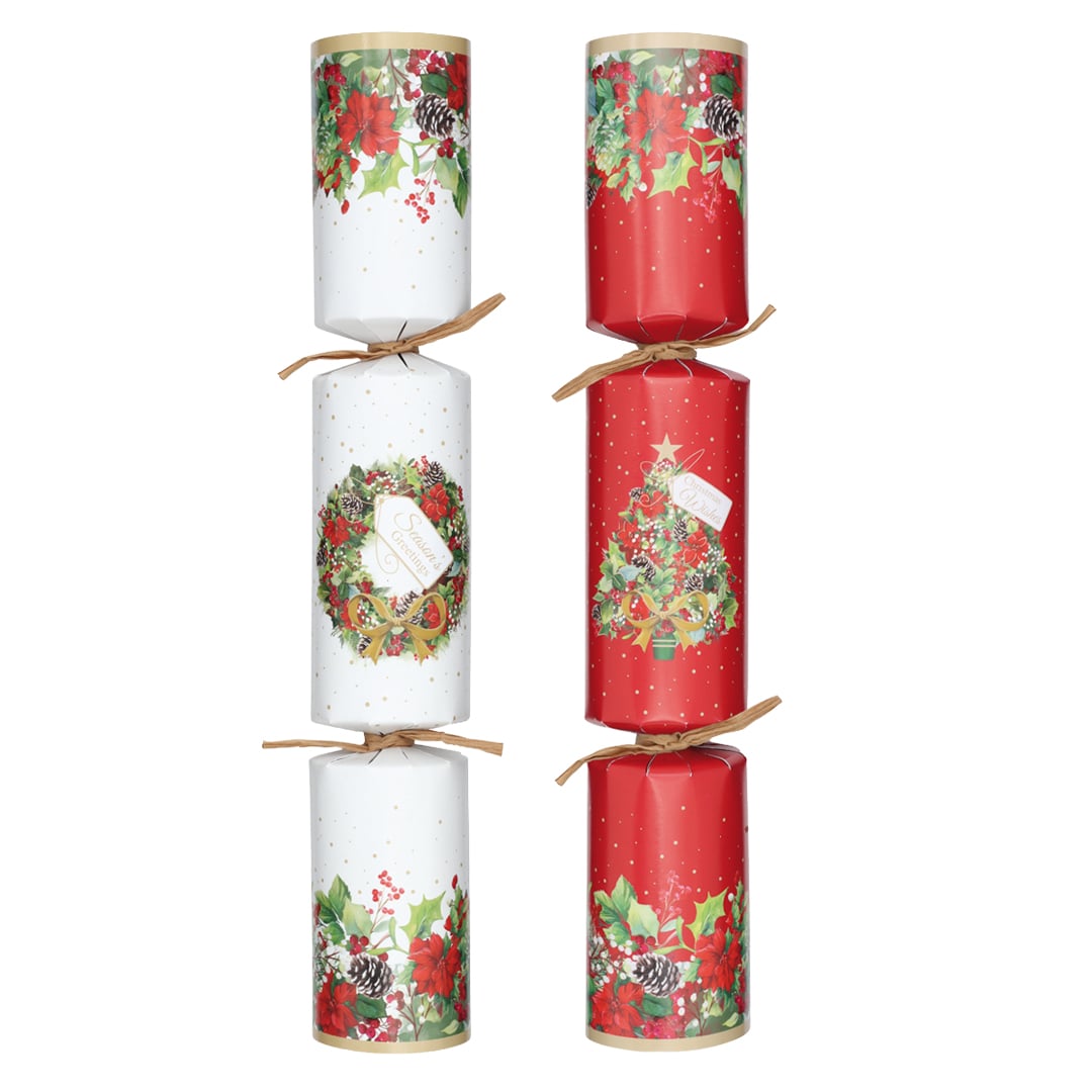 Red & Cream Foliage Family Christmas Crackers 30cm / 12 in - Pack of 8