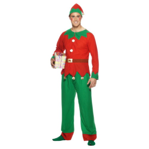 Red & Green Christmas Elf Economy Fancy Dress Costume Unisex Adult Large
