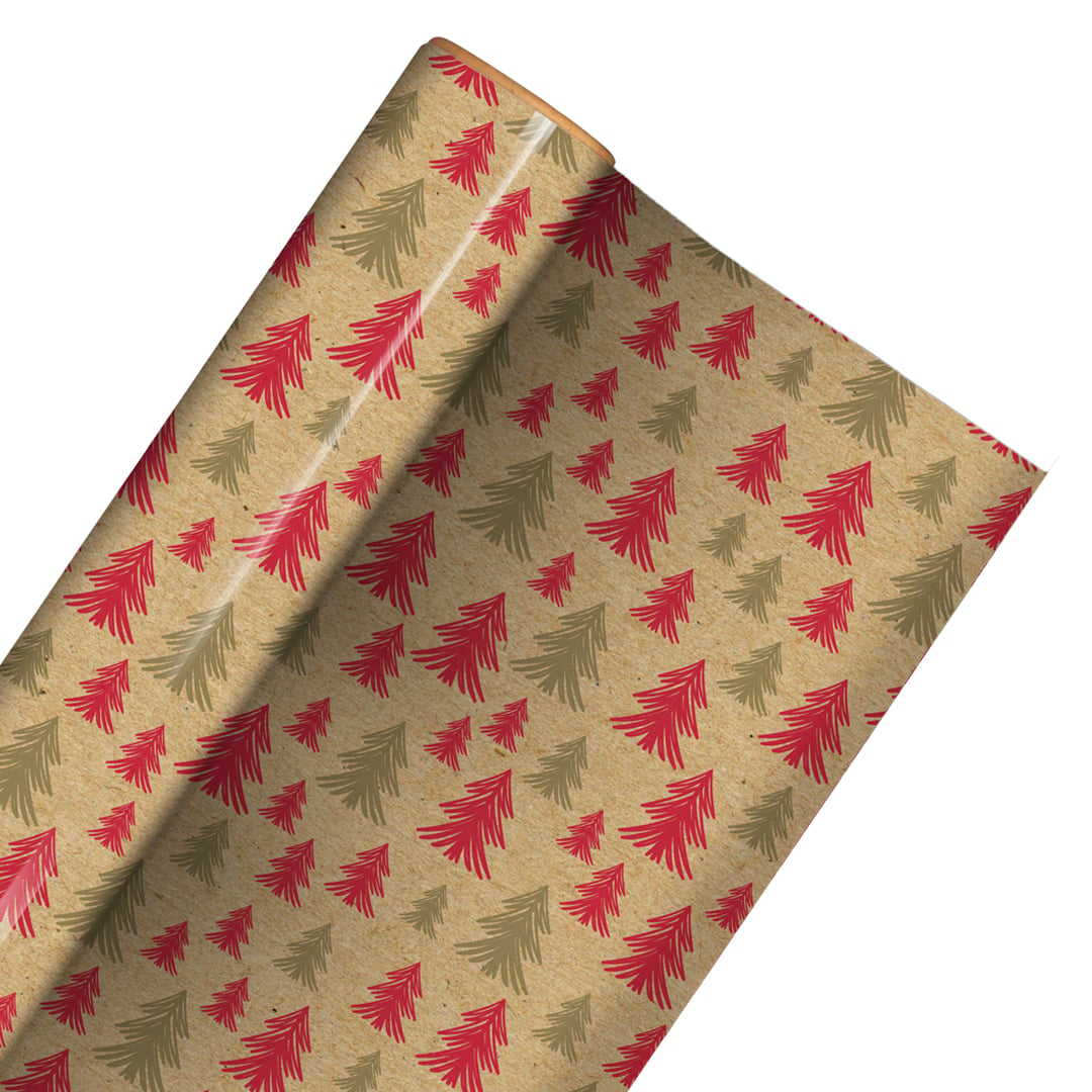 Red & Kraft Paper Christmas Patterned Gift Wrapping Paper Pack Product Gallery Image