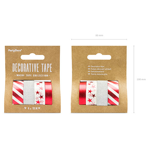 Red & Silver Decorative Sticky Washi Tape - Pack of 4 Product Gallery Image