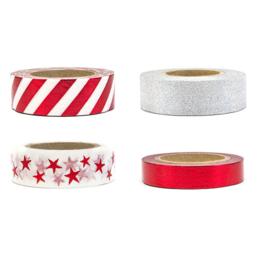 Red & Silver Decorative Sticky Washi Tape - Pack of 4 Product Gallery Image