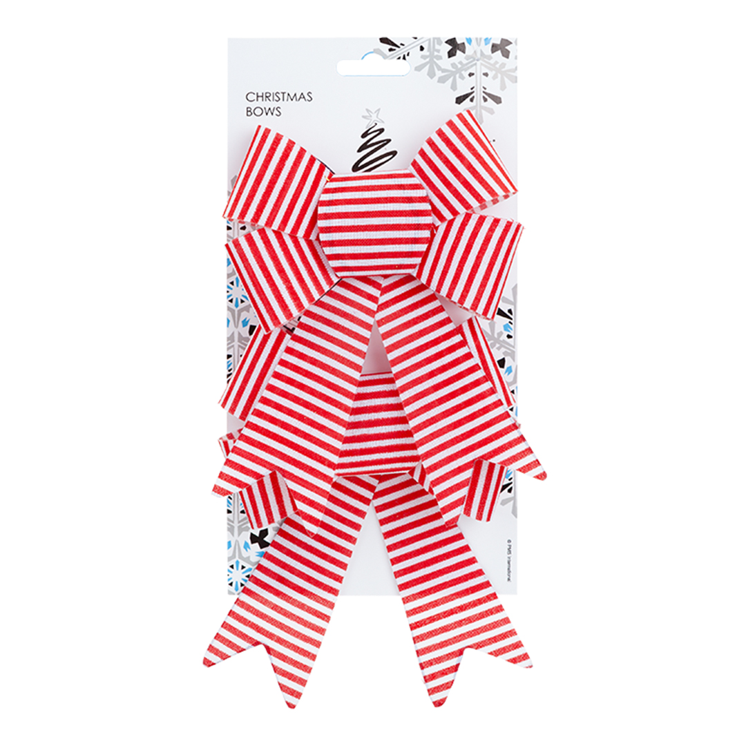 Red & White Candy Stripe Christmas Present Bow Decorations - Pack of 2 View 2
