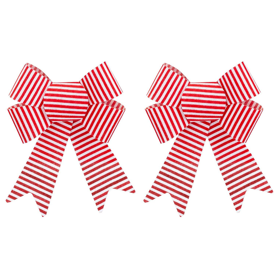 Red & White Candy Stripe Christmas Present Bow Decorations - Pack of 2