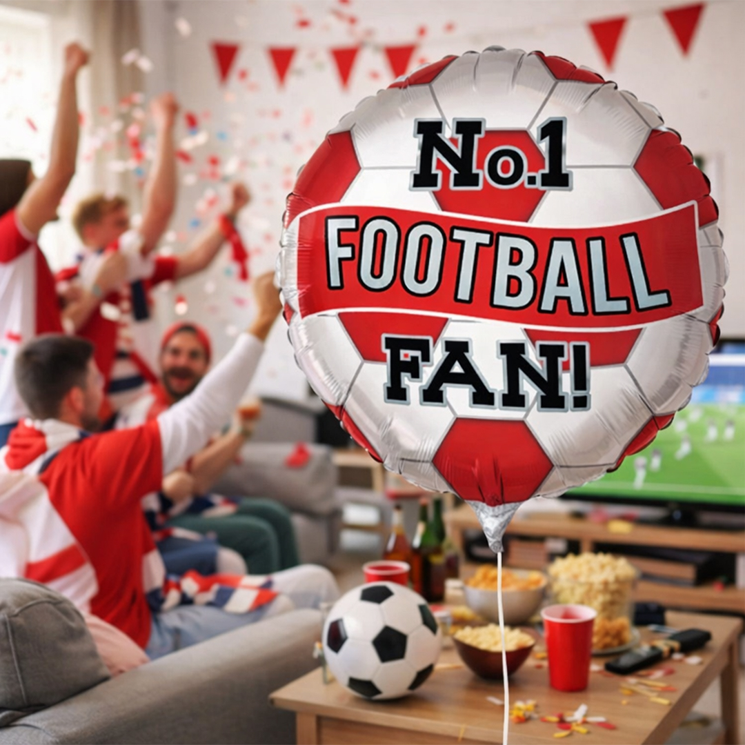 Red & White No. 1 Football Fan Round Foil Helium Balloon 46cm / 18 in Product Gallery Image