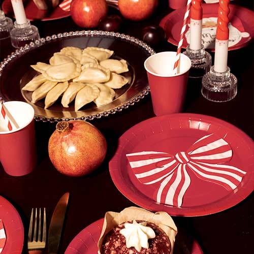 Red & White Striped Bow Paper Luncheon Napkins 2 Ply 32cm - Pack of 12 Product Gallery Image