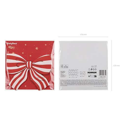 Red & White Striped Bow Paper Luncheon Napkins 2 Ply 32cm - Pack of 12 Product Gallery Image