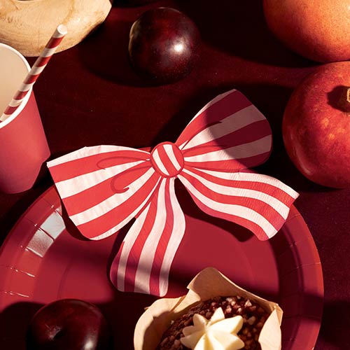 Red & White Striped Bow Paper Luncheon Napkins 2 Ply 32cm - Pack of 12 Product Gallery Image