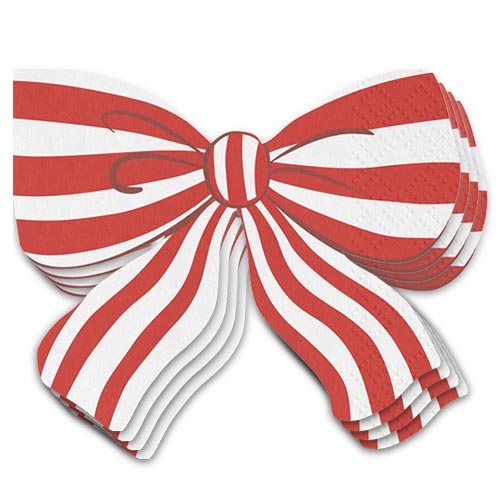 Red & White Striped Bow Paper Luncheon Napkins 2 Ply 32cm - Pack of 12 Product Gallery Image