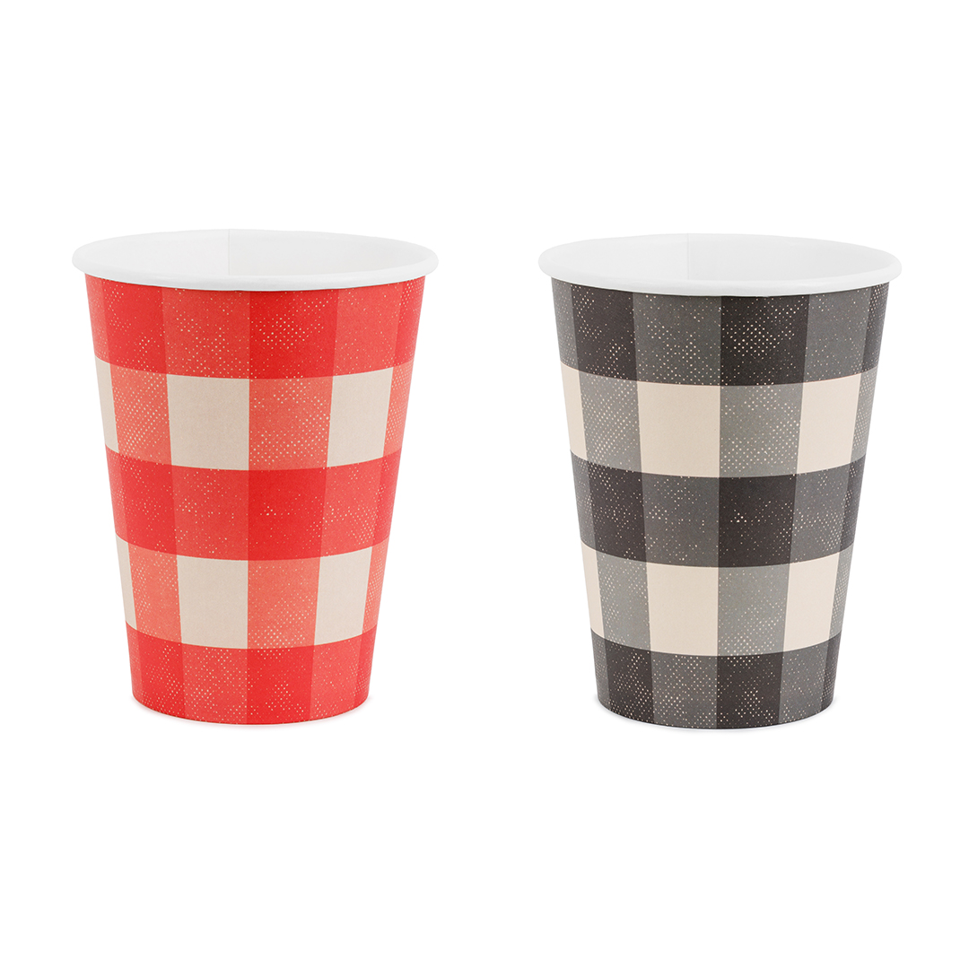 Red & Black Checkered Gingham Picnic & Barbecue Paper Cups 400ml - Pack of 6
