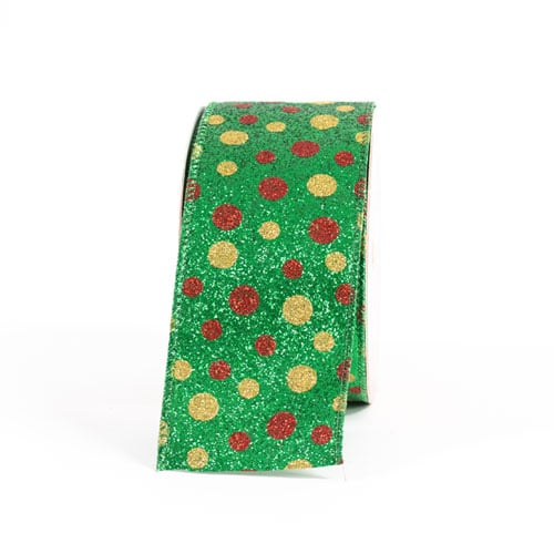 Red and Gold Polka Dot Green Glitter Luxury Christmas Decorative Wired Ribbon Reel 3m Product Gallery Image
