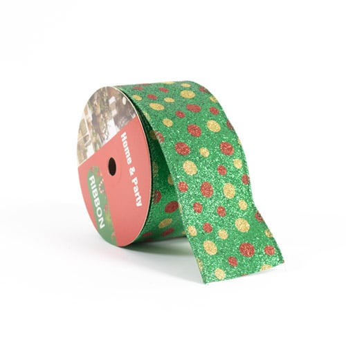 Red and Gold Polka Dot Green Glitter Luxury Christmas Decorative Wired Ribbon Reel 3m Product Gallery Image