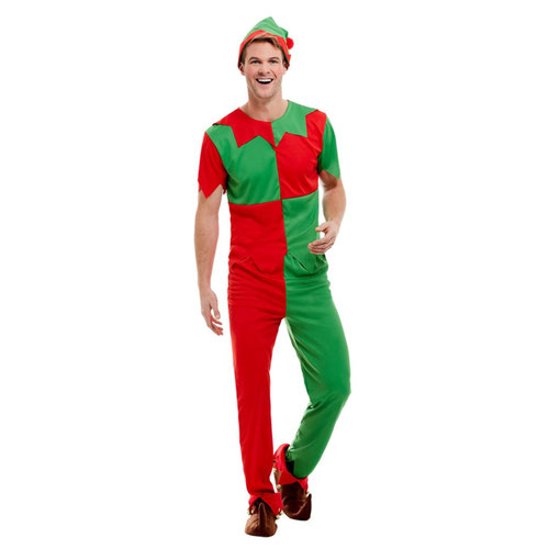Red and Green Elf Christmas Fancy Dress Costume Unisex Adult Medium Product Gallery Image