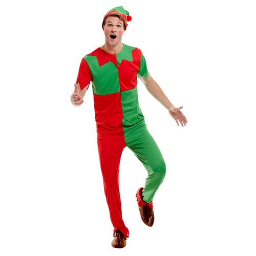 Red and Green Elf Christmas Fancy Dress Costume Unisex Adult Medium Product Gallery Image