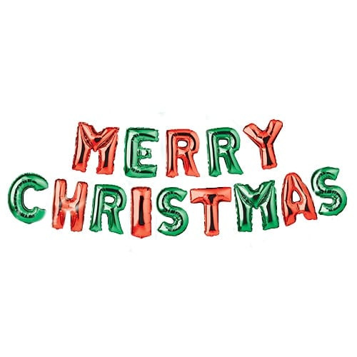 Metallic Red & Green Merry Christmas Spellout Air Fill Foil Balloon Banner Kit Product Gallery Image