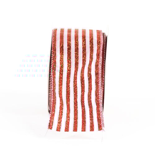Red and White Candy Stripe Glitter Luxury Christmas Decorative Wired Ribbon Reel 3m Product Gallery Image