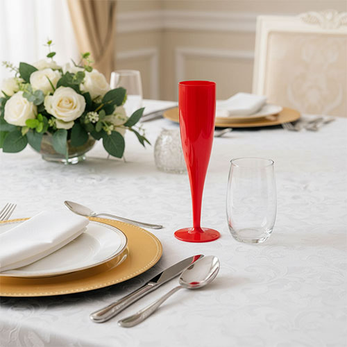 Red Biodegradable Plastic Champagne Flute 175ml - Pack of 10