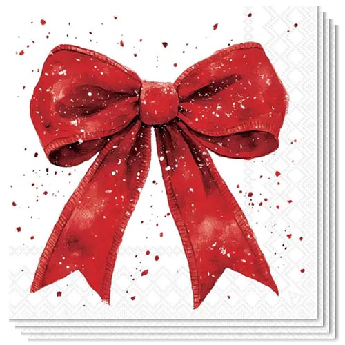 Red Bow Christmas White Paper Luncheon Napkins 3 Ply 33cm - Pack of 20 View 2