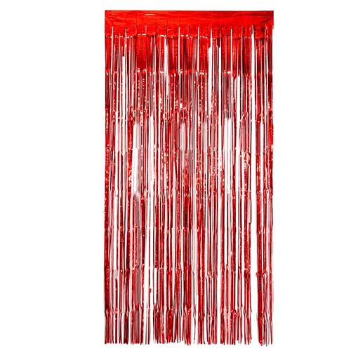 Bright Red Foil Fringe Door Curtain 1.9m x 99cm Product Gallery Image