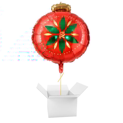 Red Christmas Bauble Matte Helium Foil Balloon - Inflated Balloon in a Box