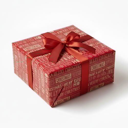 Red Christmas Phrases Recyclable Kraft Gift Wrapping Paper Roll 7m