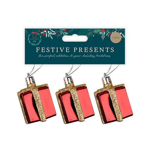 Red Christmas Present Hanging Decorations - Pack of 3 Product Image