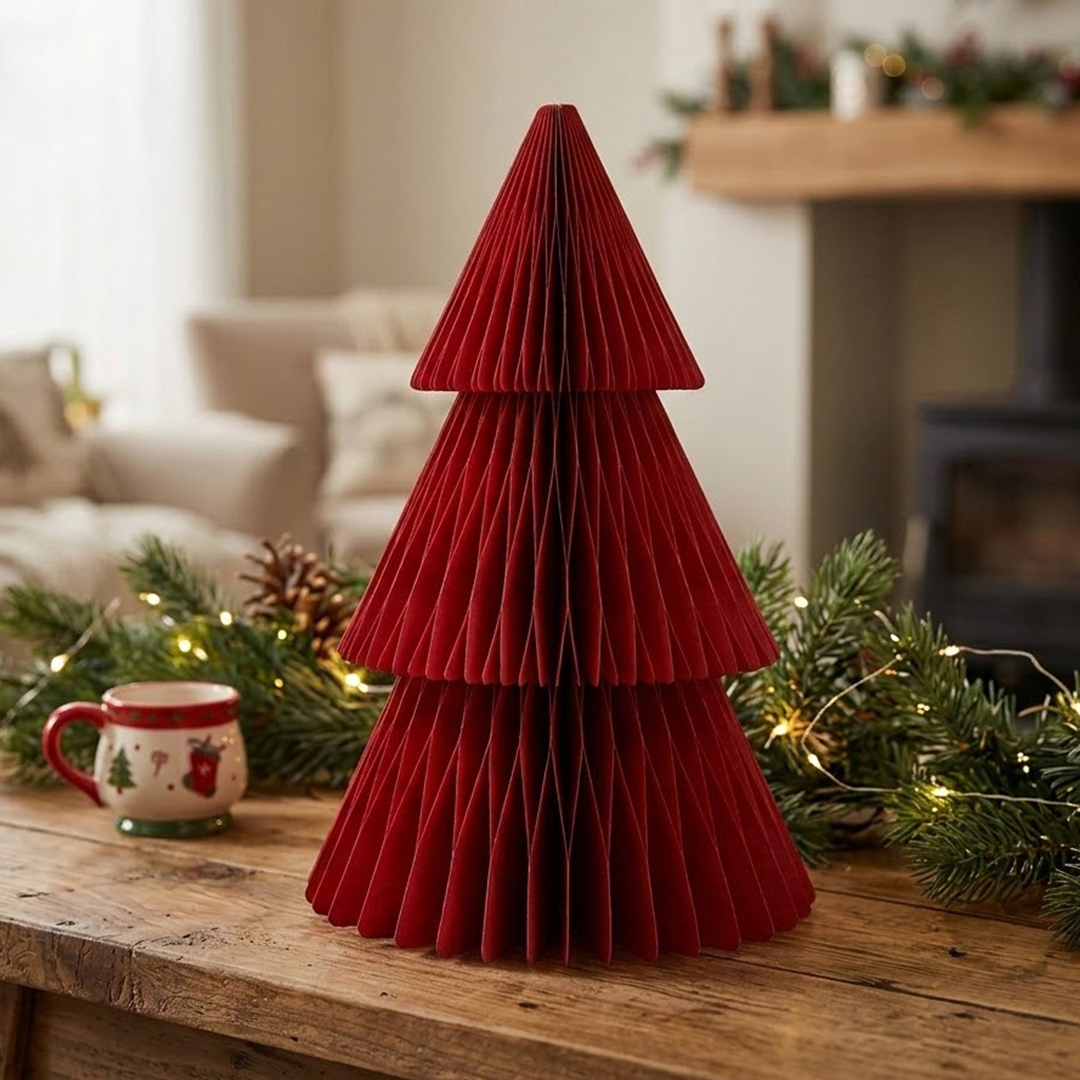 Red Christmas Tree Paper Honeycomb Centrepiece Table Decoration 30cm