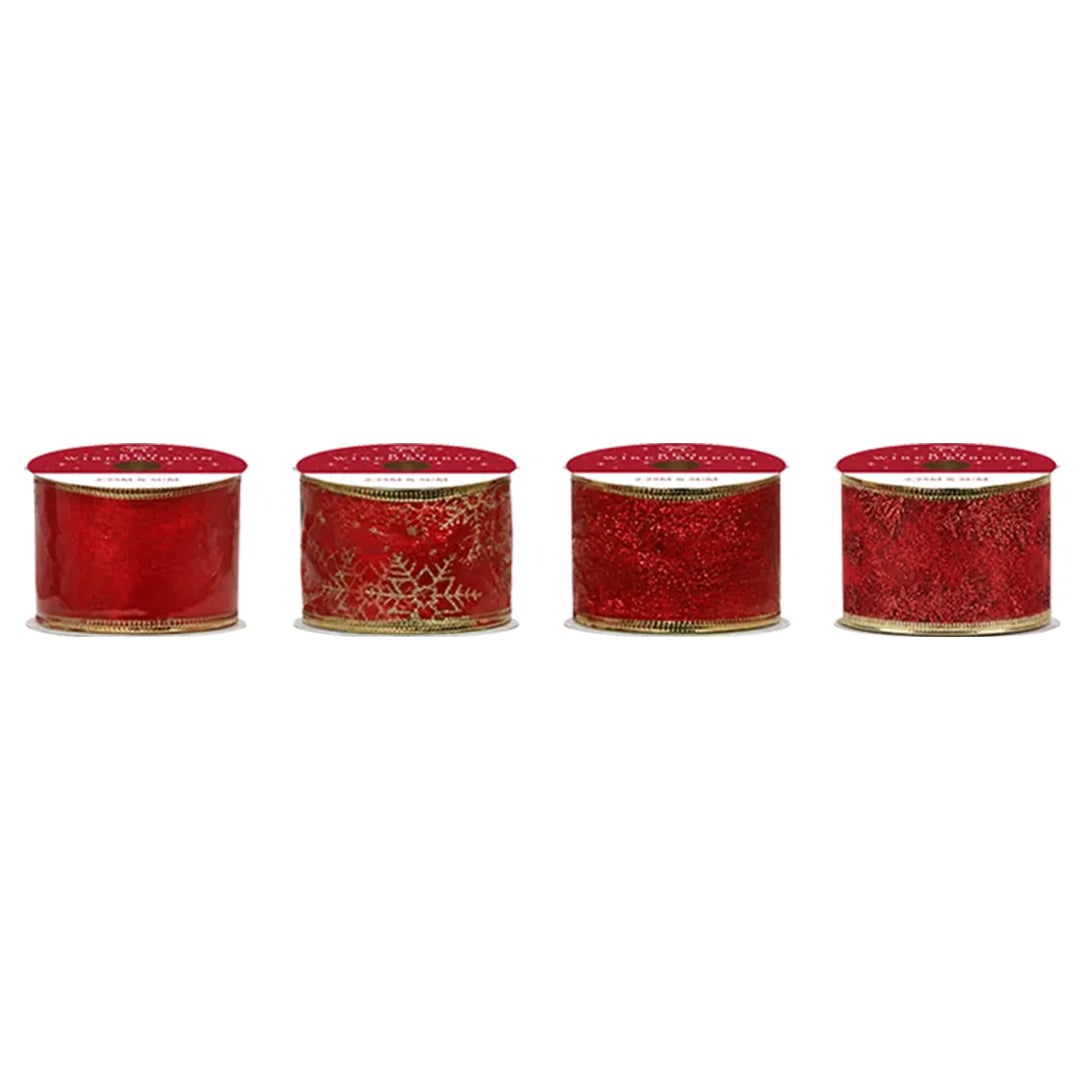 Red Decorative Christmas Wired Ribbon Reel 2.75m