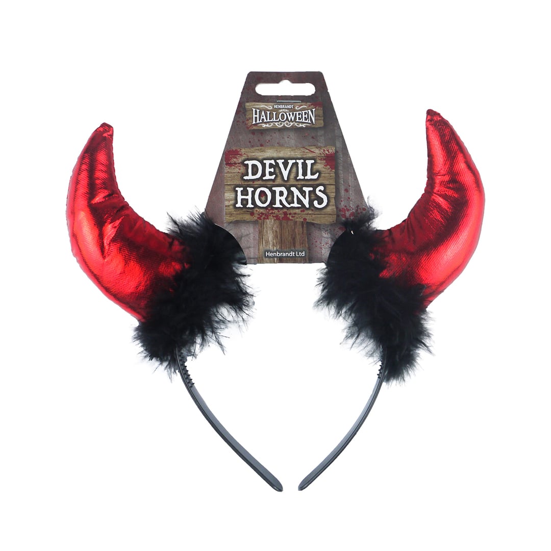 Red Devil Horns with Fur Trim Adults Headband Halloween Fancy Dress Accessory View 5