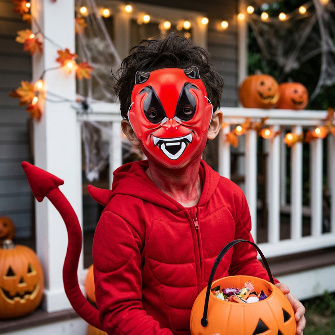 Red Devil Unisex Kids Halloween Fancy Dress Mask View 2