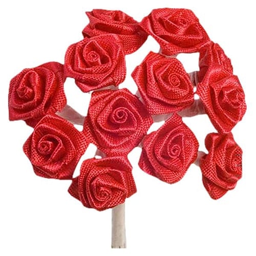 Red Fabric Ribbon Roses - Bunch of 12 Product Image