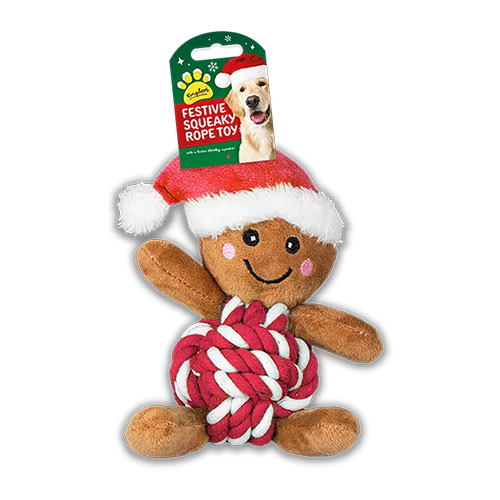 Red Gingerbread Man Rope Plush Christmas Dog Toy Product Image