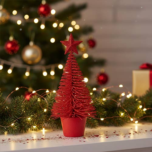 Red Glitter Bottle Brush Christmas Tree Decoration 14cm