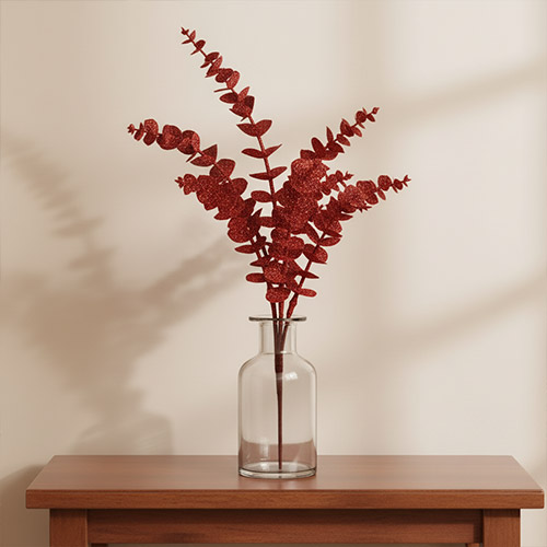 Red Glitter Eucalyptus Bush Christmas Bouquet Artificial Plant Decoration 35cm