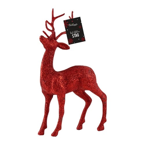 Red Glittered Christmas Stag Decoration 25cm Product Image