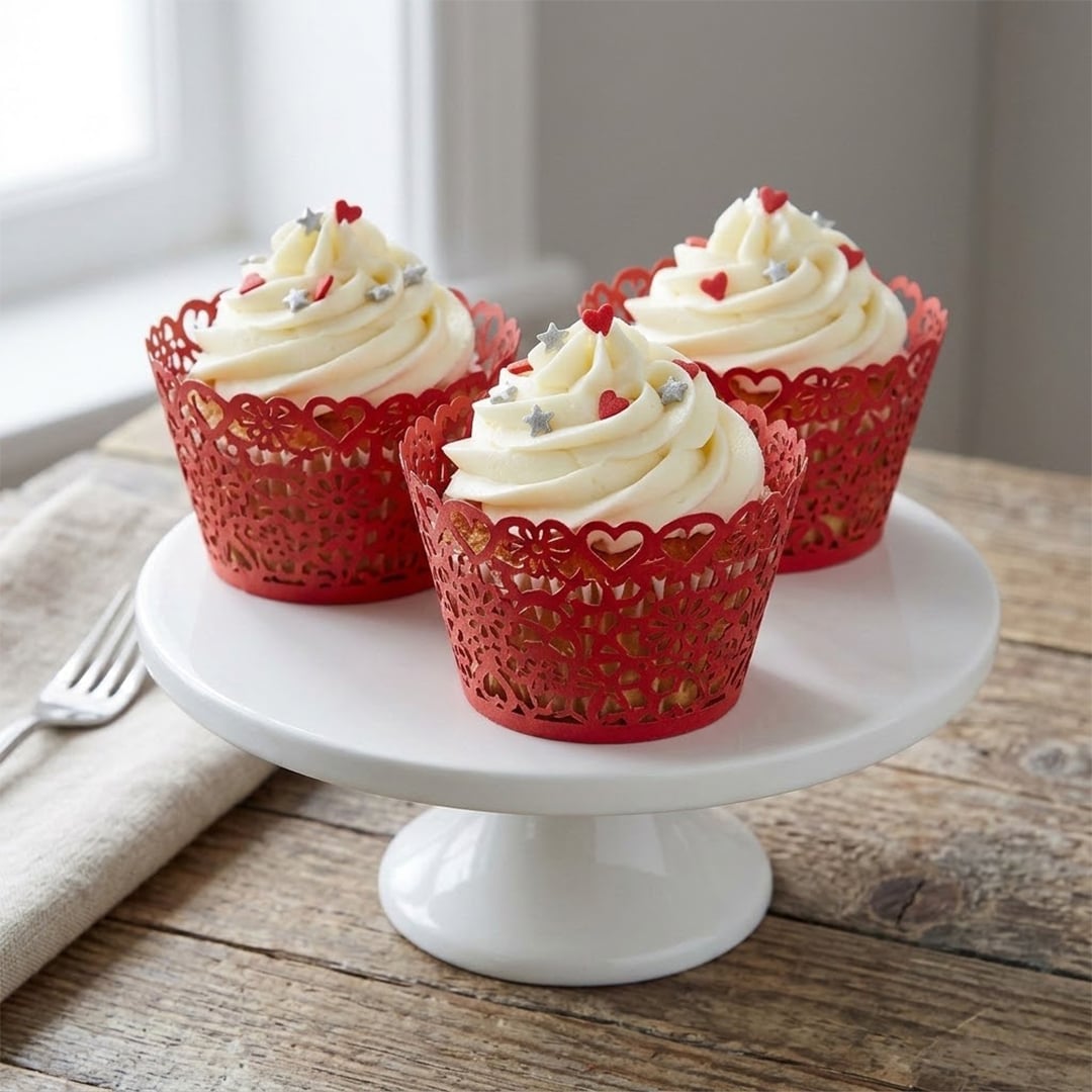 Red Hearts Paper Cupcake Wraps - Pack of 12