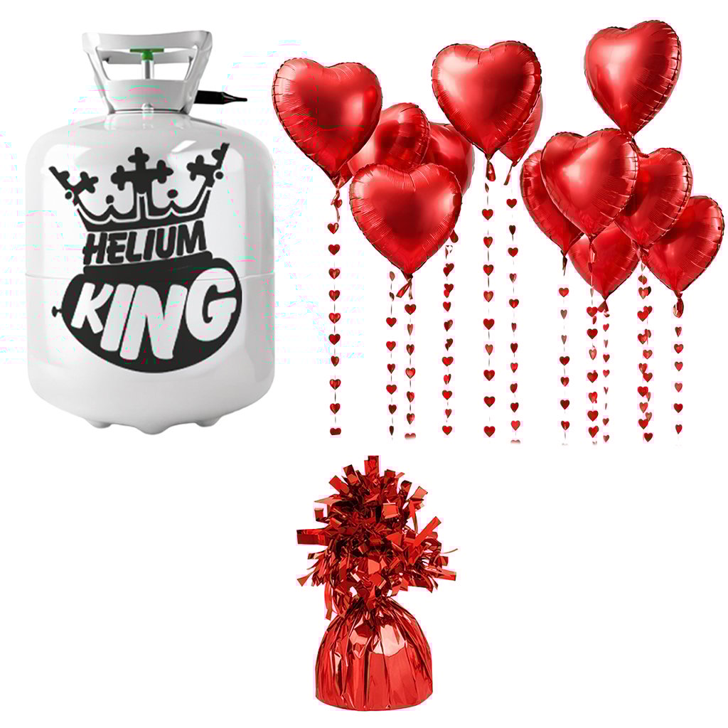 Red Hearts with Foil Streamers Valentine's Balloons with Helium Package