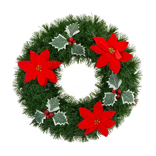 Red Holly & Poinsettia Christmas Wreath Festive Hanging Ornament Decoration 38cm Product Gallery Image