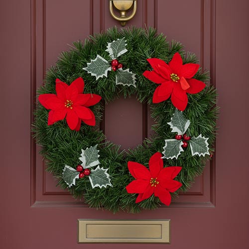 Red Holly & Poinsettia Christmas Wreath Festive Hanging Ornament Decoration 38cm
