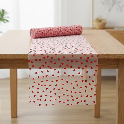 Red Love Hearts Tulle Table Runner 9m
