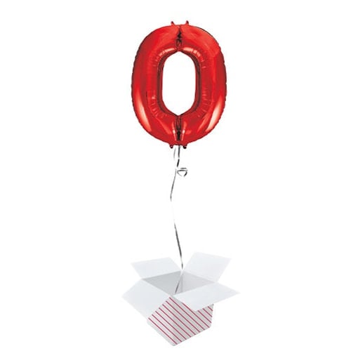 Red Number 0 Helium Foil Giant Balloon - Inflated Balloon in a Box Product Image