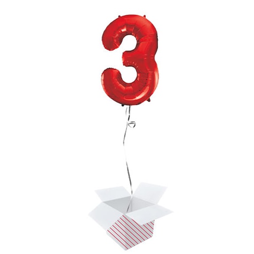 Red Number 3 Helium Foil Giant Balloon - Inflated Balloon in a Box Product Image