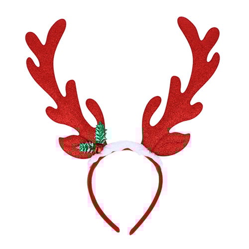 Red Reindeer Antlers Glitter Headband with Holly Product Image