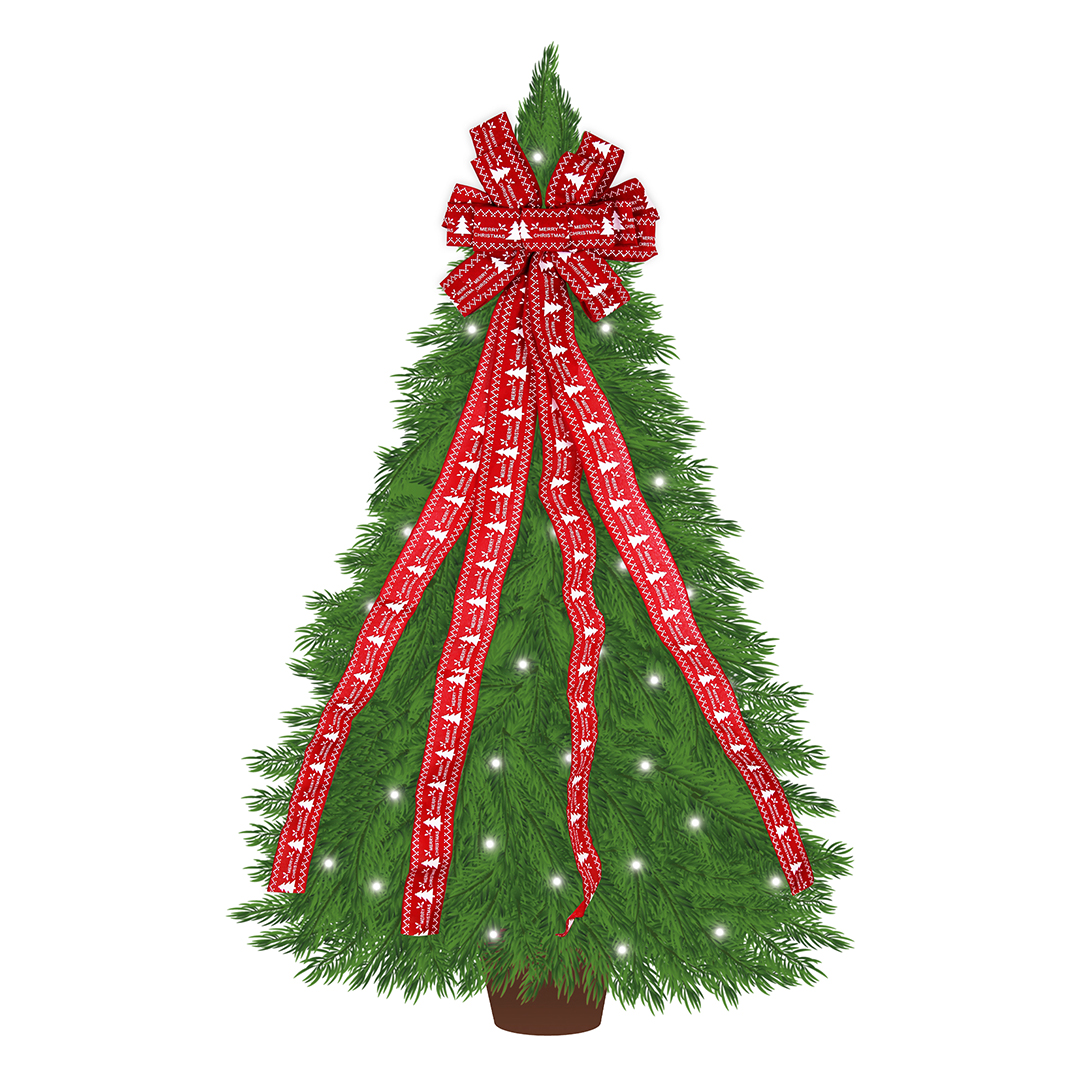 Red Ribbon Bow Christmas Tree Topper 132cm