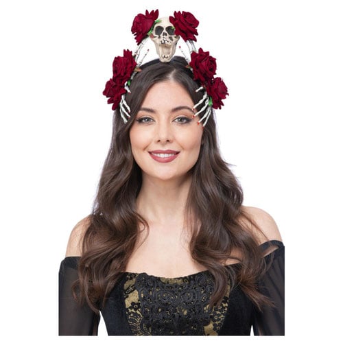 Red Rose & Skull Hand Fancy Dress Headband Costume Accessory Product Image