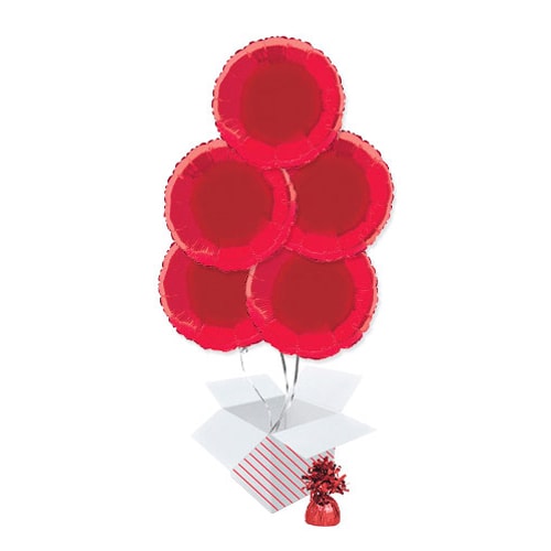 Red Round Foil Helium Balloon Bouquet - 5 Inflated Balloons In A Box Product Image