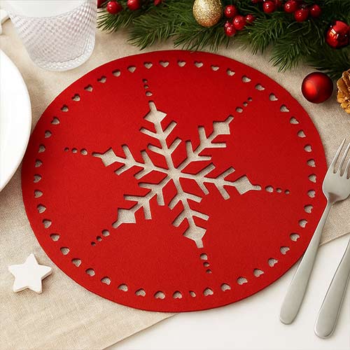Red Snowflakes Christmas Felt Placemats 32cm - Pack of 4