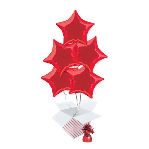 Red Star Foil Helium Balloon Bouquet - 5 Inflated Balloons In A Box Product Image