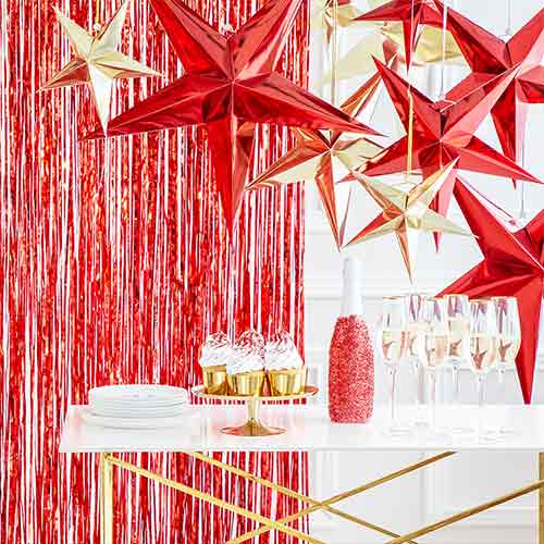 Red Star Mirrored Paper Hanging Decoration 30cm Product Gallery Image