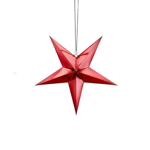 Red Star Mirrored Paper Hanging Decoration 30cm Product Gallery Image